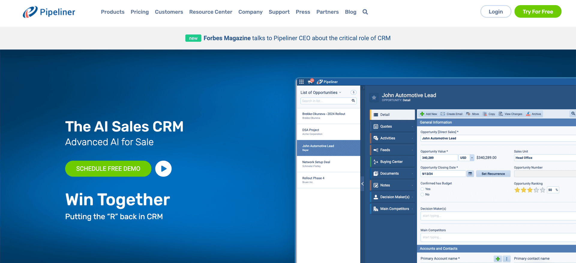 Pipeliner CRM Website