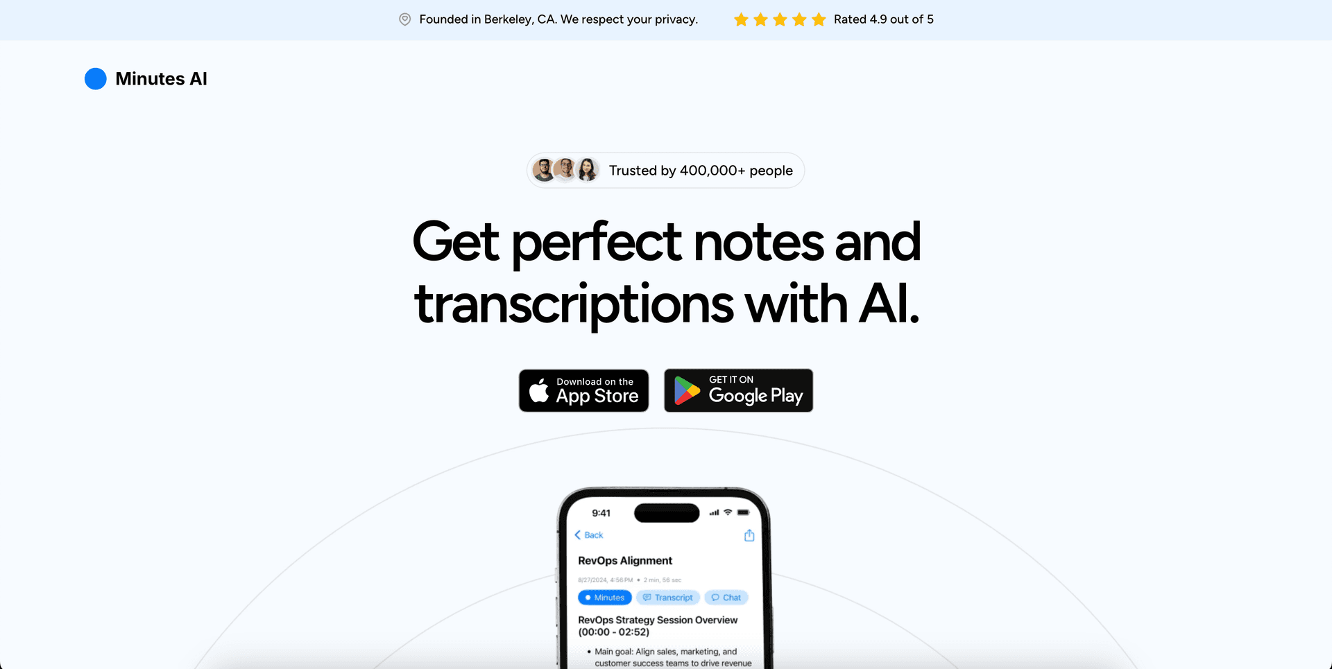 MinutesAI website
