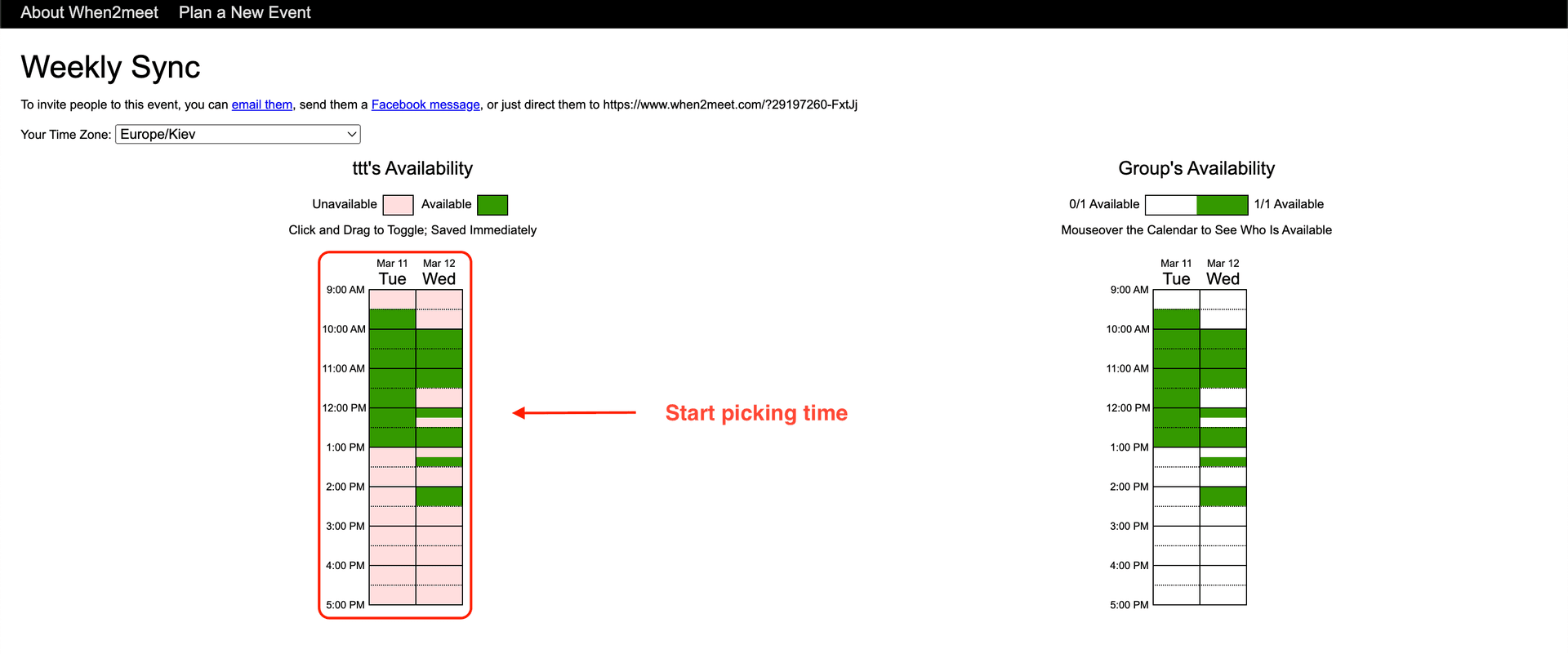 Choose the time that works best for you on When2Meet