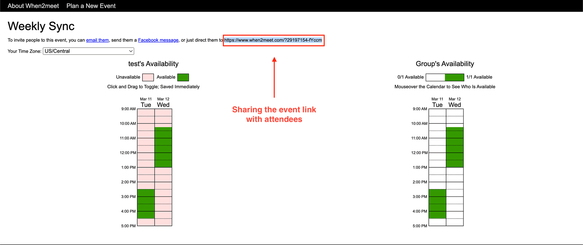 Sharing the event link with attendees
