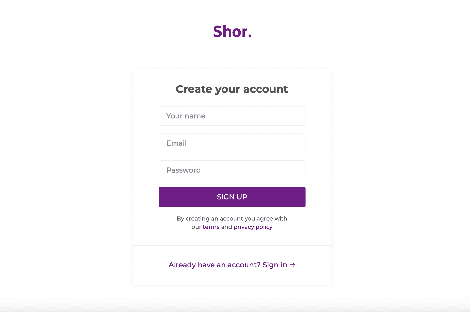 Shortby Login Page